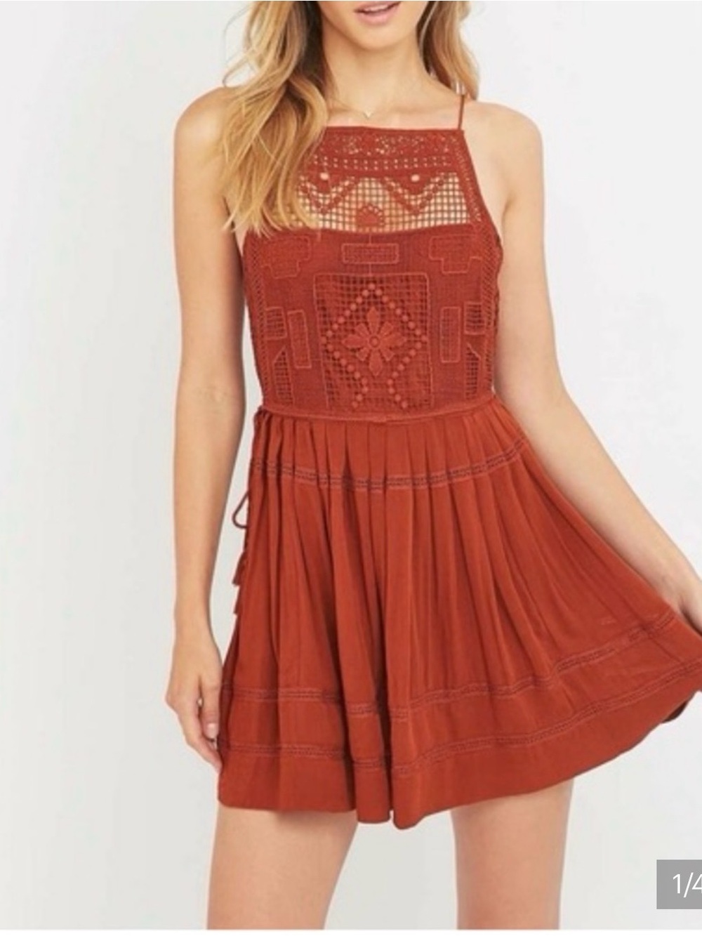 Free People Rust Crochet Halter Mini Dress